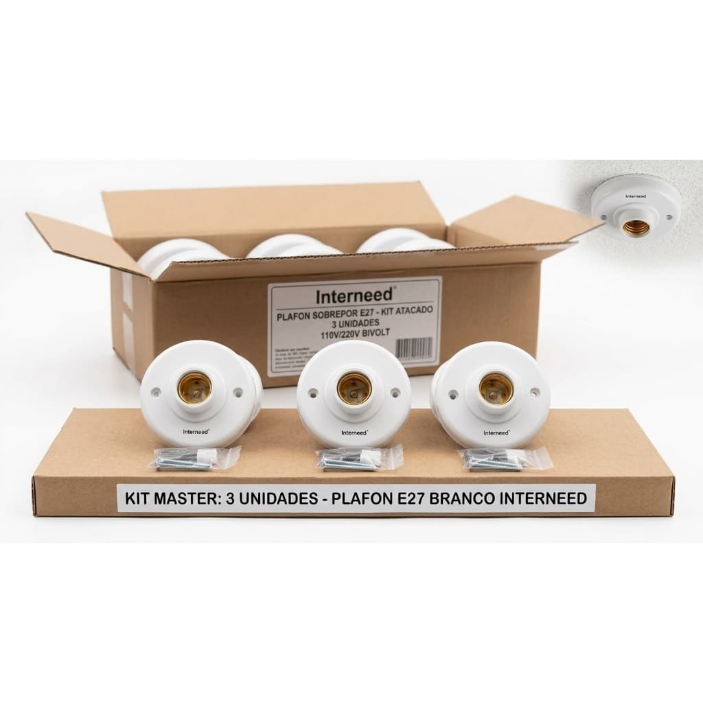 Kit C/3 Plafon Redondo -  InterNEED E27 Branco