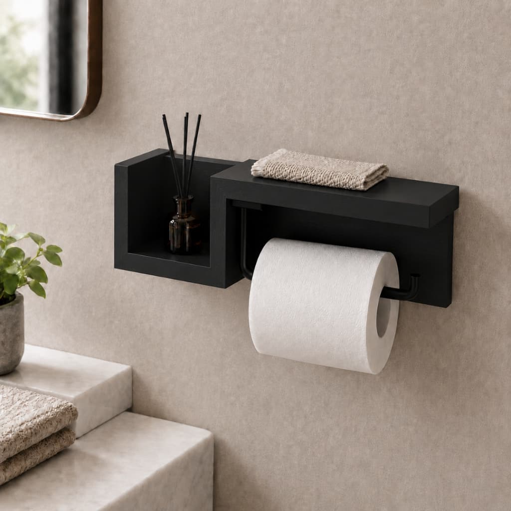 Suporte Porta Papel Higiênico com Nicho e Prateleira para Banheiro 100% MDF