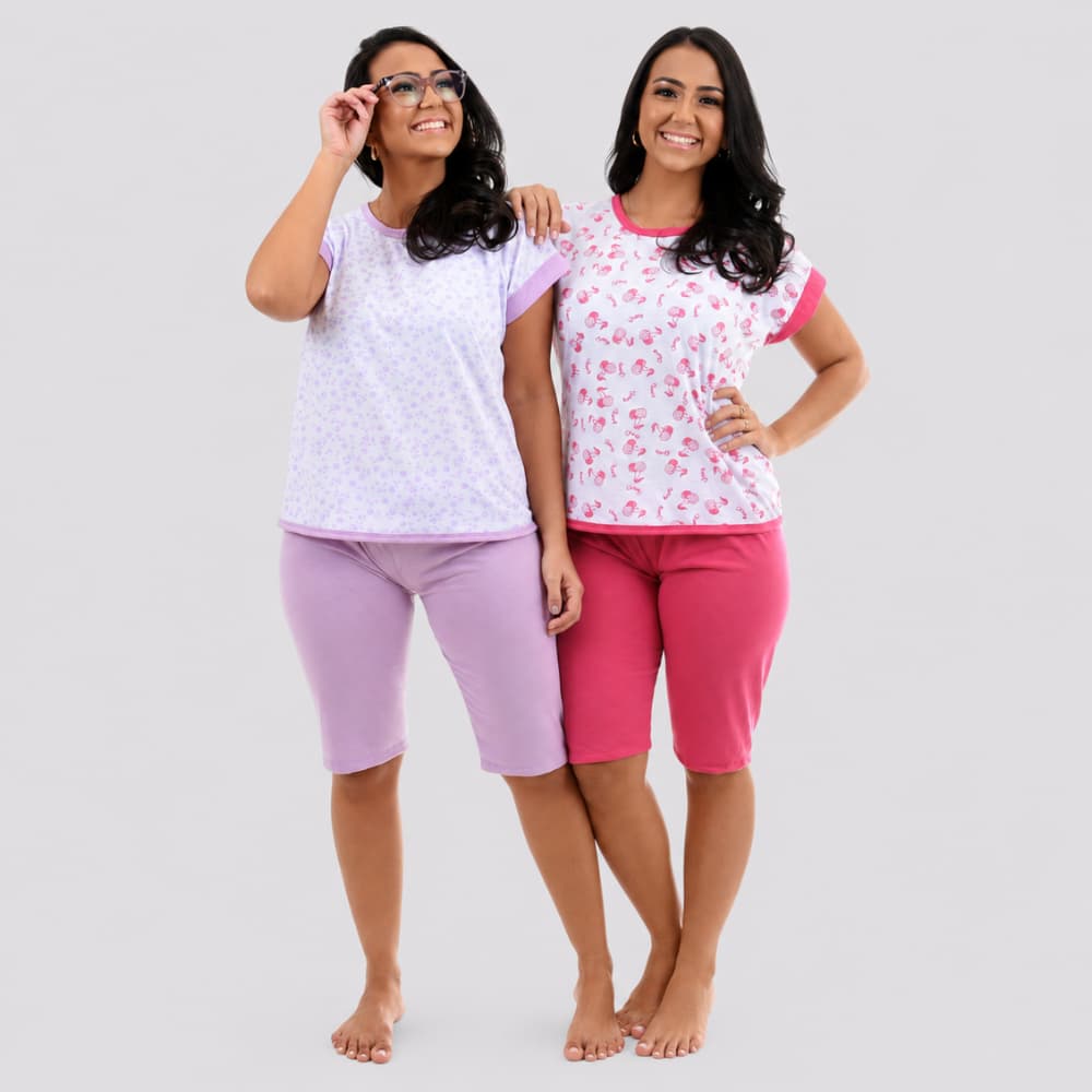 Kit 2 Pescador Pijama Feminino Sortidos Estampado Promoção Calça Capri Verão Meia Estação