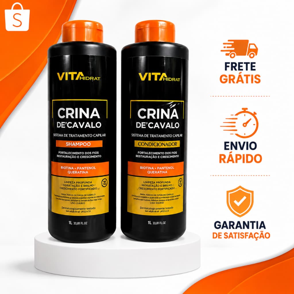 Kit Crina De Cavalo Vita Hidrat Shampoo E Condicionador 2x1L Fortalecimento Crescimento E Brilho