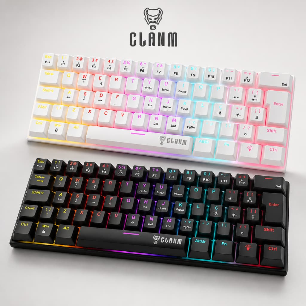 Teclado Gamer Mecânico 60% Clanm RGB Red Switch ABNT2 e Anti-Ghosting