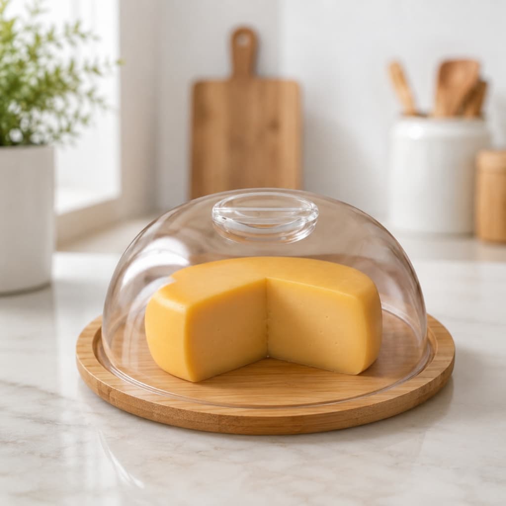 Queijeira Base Bambu e Tampa de Plástico Porta Queijo Cozinha