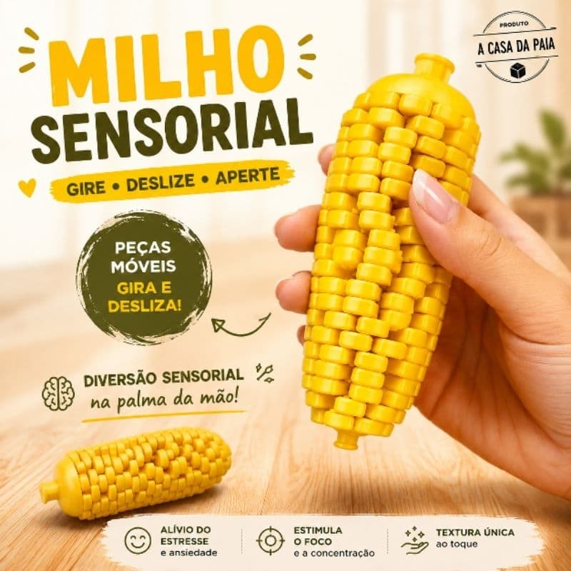 kit 2 Milho sensorial articulado | Fidget Toy Antiestresse Brinquedo Tátil Peças Móveis Relaxante Criativo | TEA TDAH