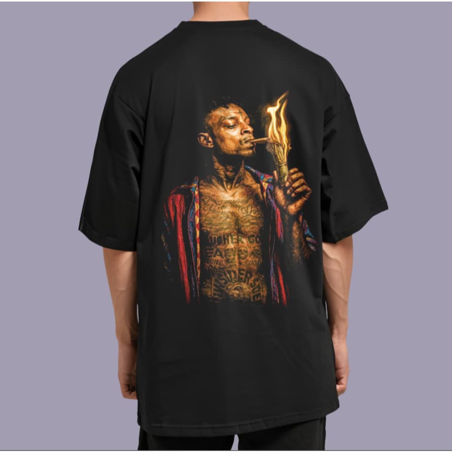 Camiseta Oversized Rapper 21 Savage - Algodão Estilo de Rua Gola Redonda Basica Confortável e Casual