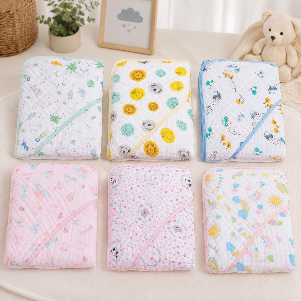 TOALHA DE BANHO FRALDA SOFT COM CAPUZ PARA BEBÊ AVULSA E KIT COM 2 OU 3 TOALHAS PAPI OU MINASREY