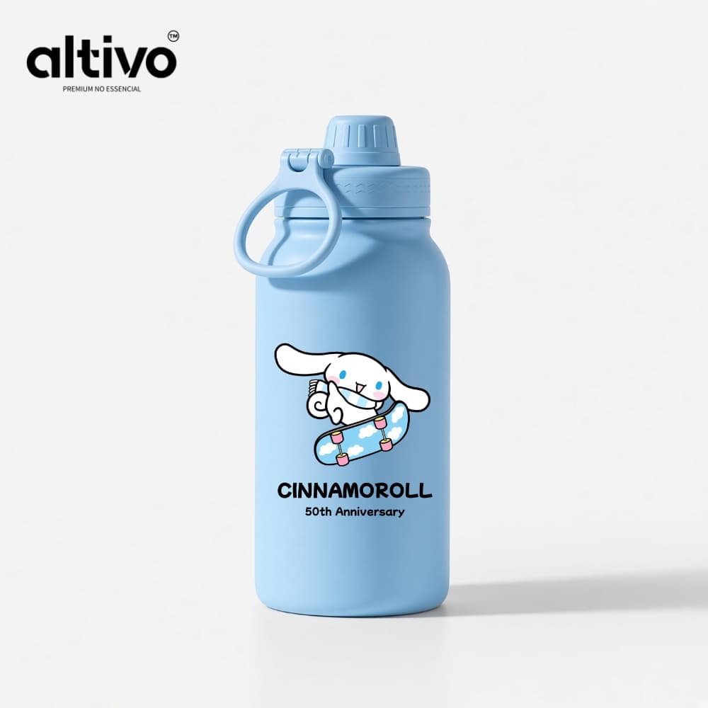 Garrafa Térmica Infantil Cinnamoroll Sanrio 350ML com Tampa Rosqueável e Alça em Aço Inoxidável