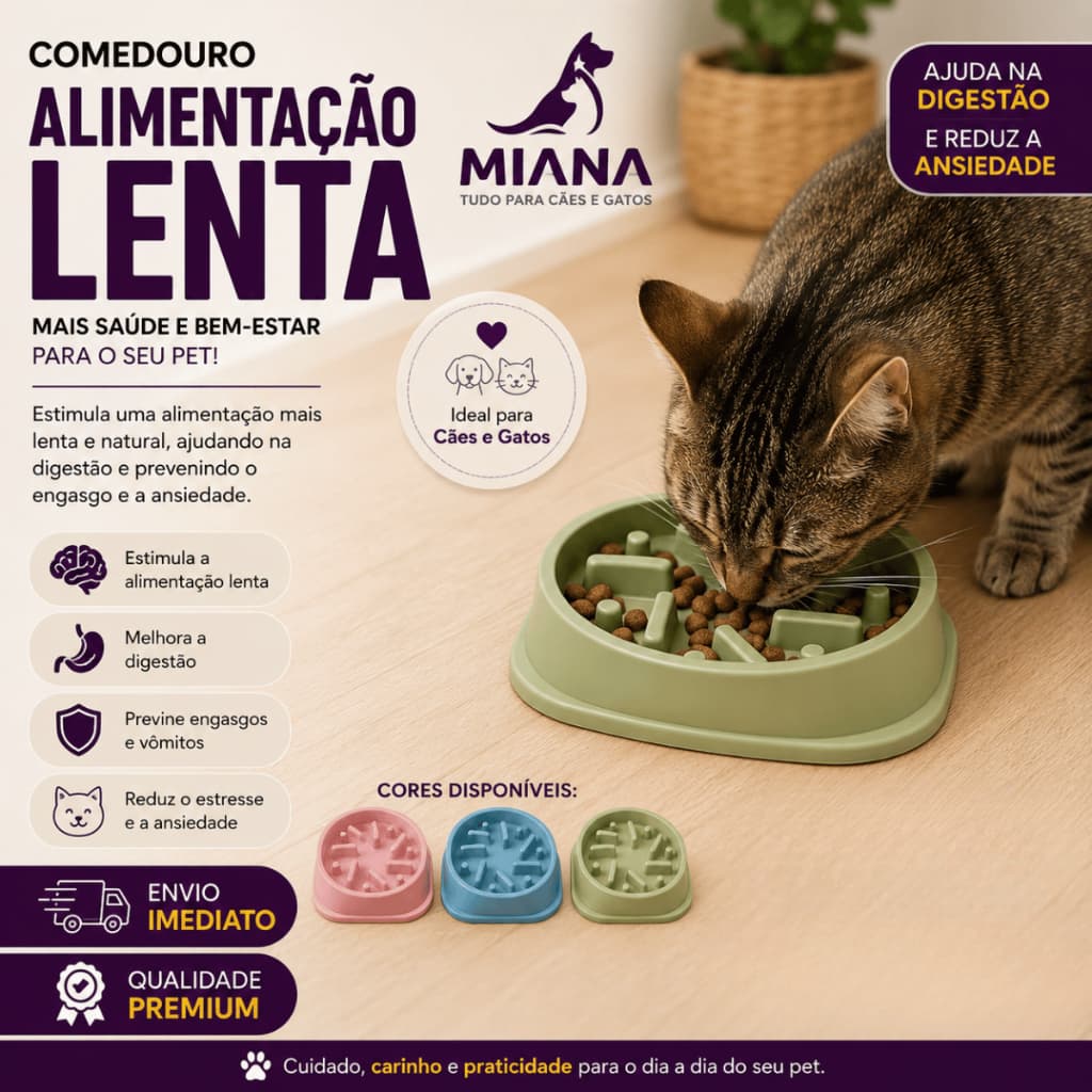 Comedouro Lento Para Cães E Gatos Slow Feeder Antiengasgo Antivômito Controle Porção