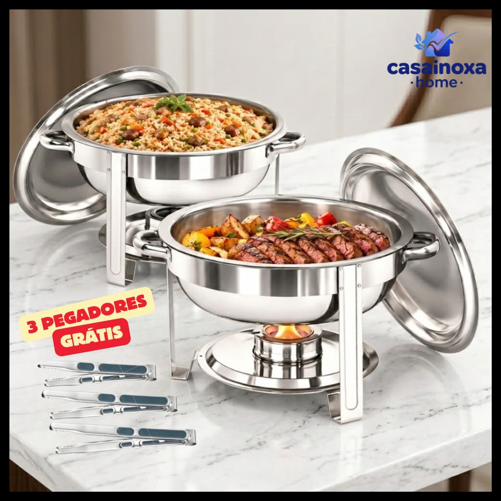 Rechaud Inox Redondo 6 Litros Banho Maria Aquecedor Alimento aço inox litros Aço Inox6 prêmio