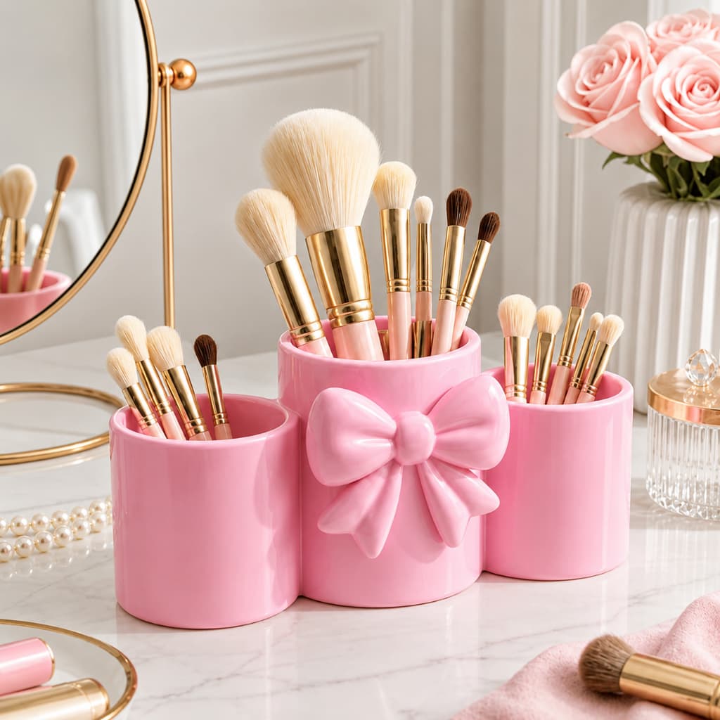 Porta Pincéis Maquiagem Organizador Mesa Porta Canetas Laço Elegante