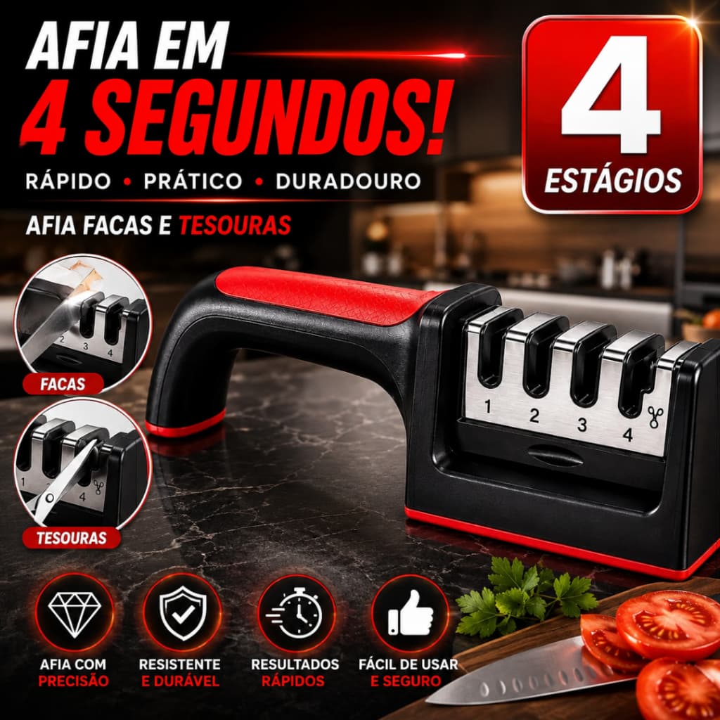 Afiador de facas e tesoura Profissional 4 estágios Amola facil cozinha, pratico afiada