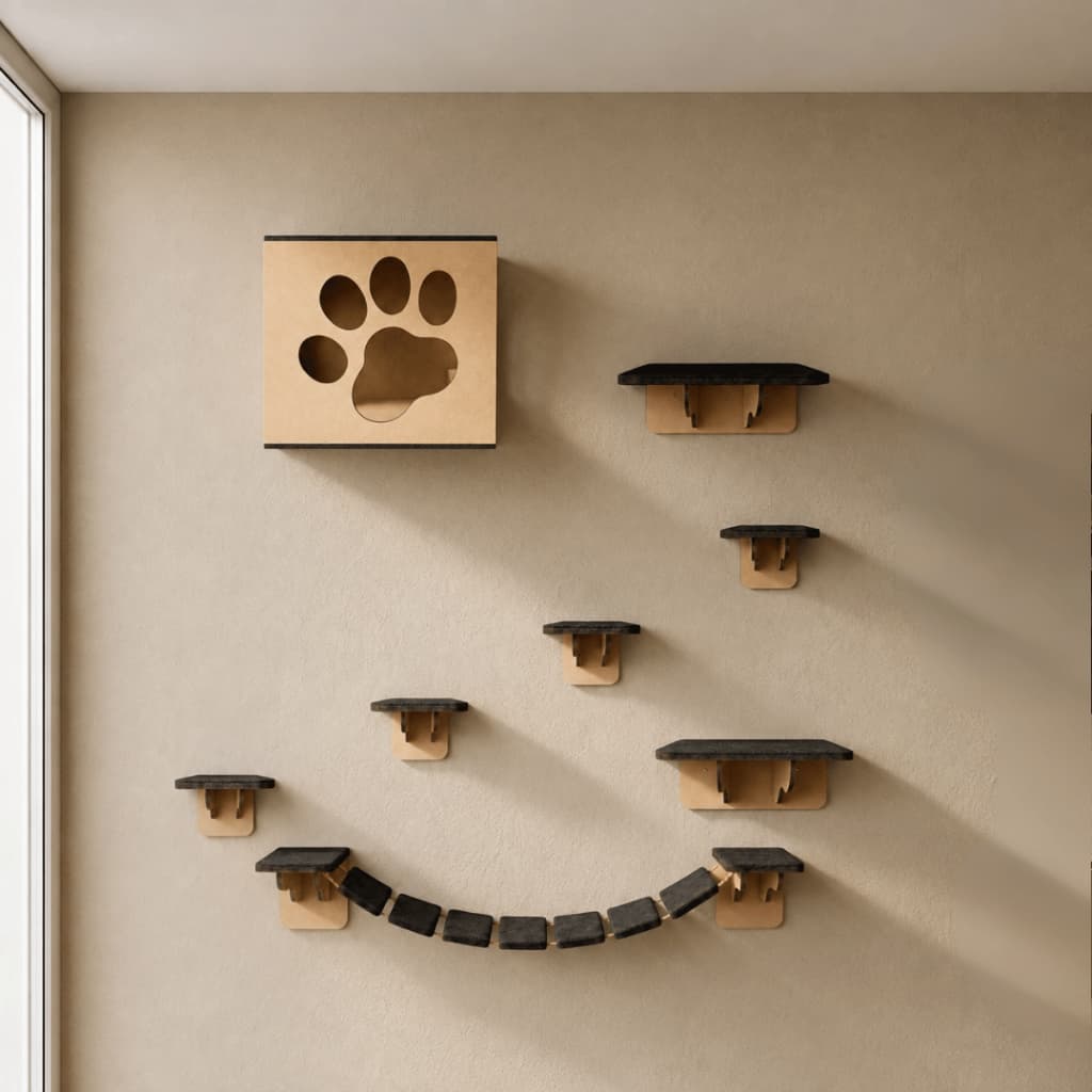 Playground Para Gatos 8 Peças MDF Prateleiras Degraus Ponte Nicho