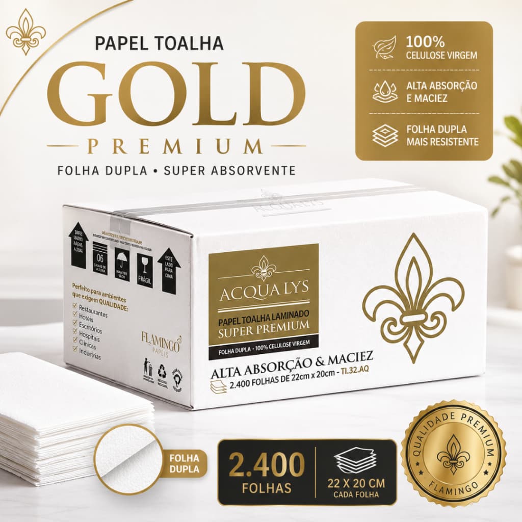 Papel Toalha Gold Premium Flamingo Folha Dupla 20x22cm Alta Absorção Banheiro Cozinha Empresas
