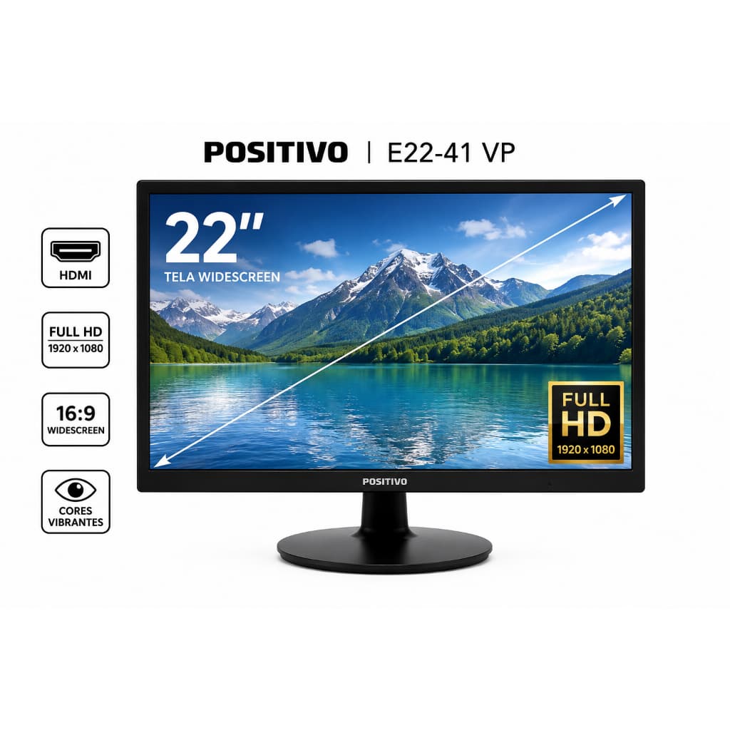 Tela Monitor de 22 Polegadas Positivo Saida HDMI Profissional Computador Projetor E Câmeras Usado