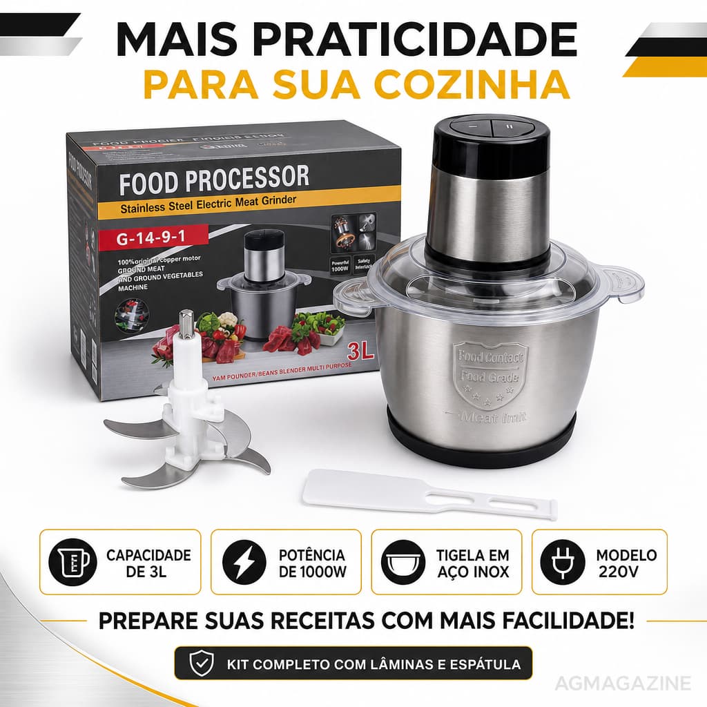 Multiprocessador De Alimentos E Carne Inox 3l 1000w