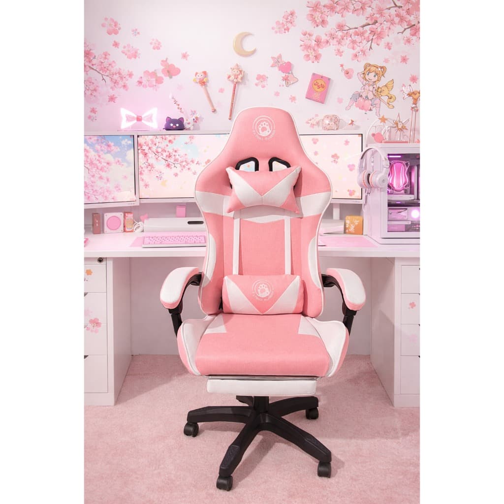 Cadeira De Escritório Cadeira Gamer Delta Rosa Em Linho Com apoio para os Pés