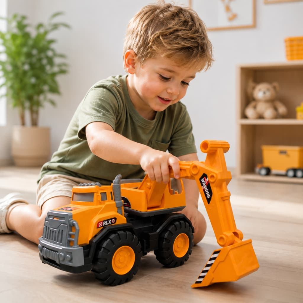 Carrinho Escavadeira De Brinquedo Infantil Trator Construção Sem Pilhas Realista Divertido Criança