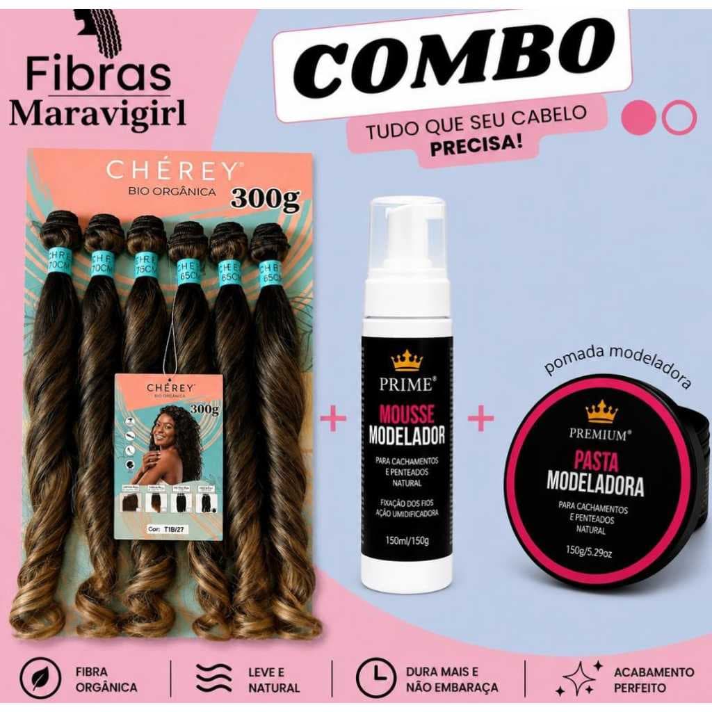 Combo - Cabelo Bio Orgânico Cherey Perla + Pomada Modeladora 150g + Mousse Modelador 150g