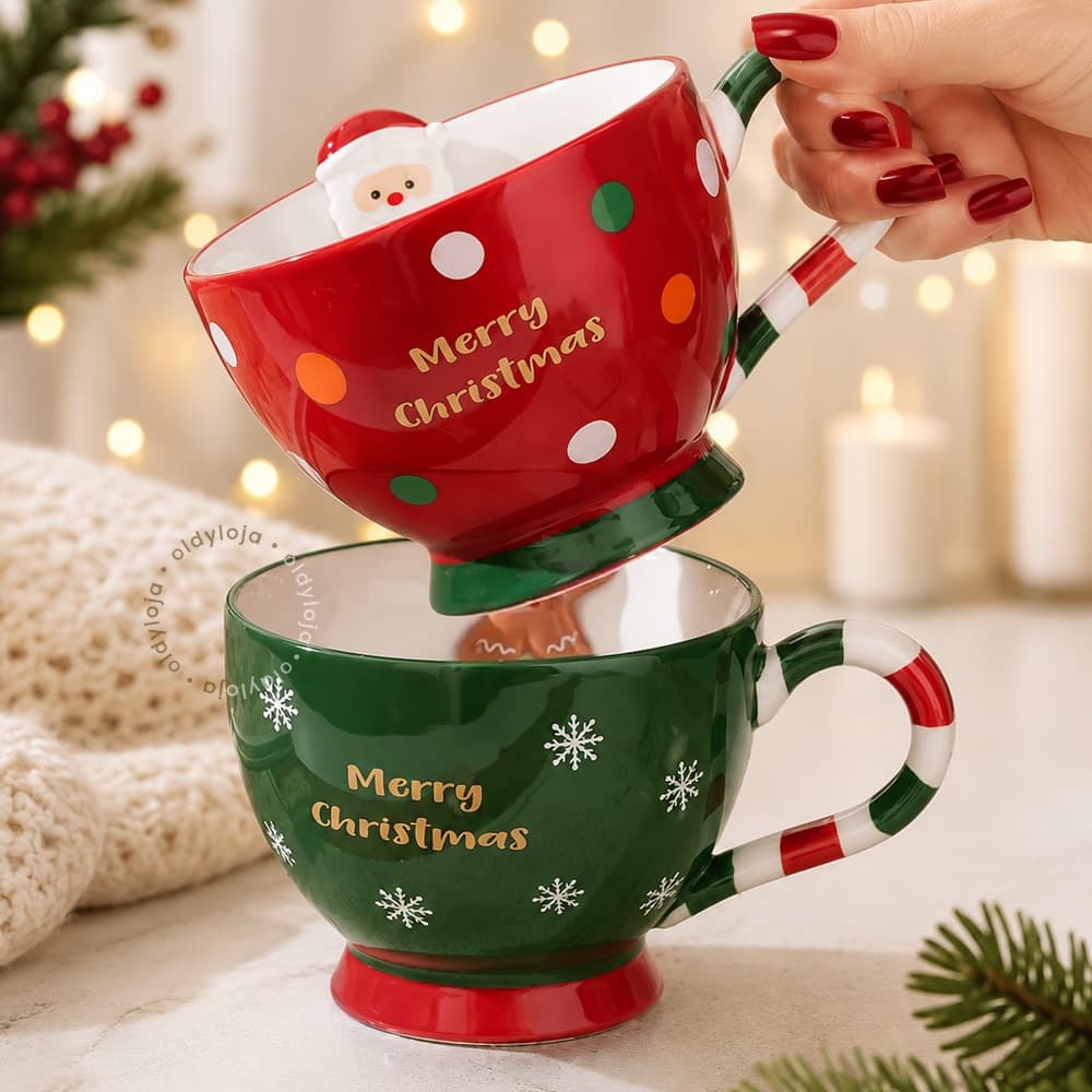 Caneca de Natal Papai Noel e Biscoito de Gengibre 450ml
