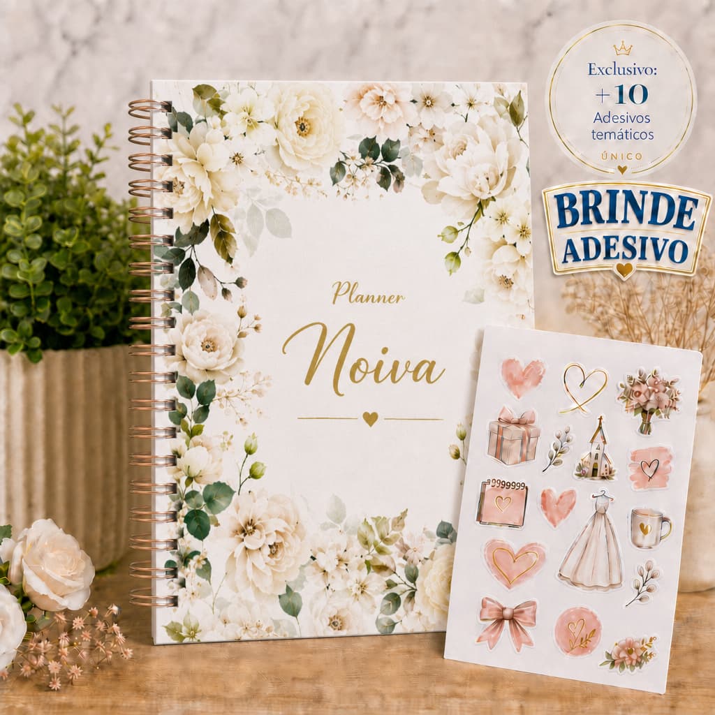 Planner da Noiva Personalizado Folhagem Verde Oliva e Branco Agenda Casamento 298 Páginas Checklist Organização A5