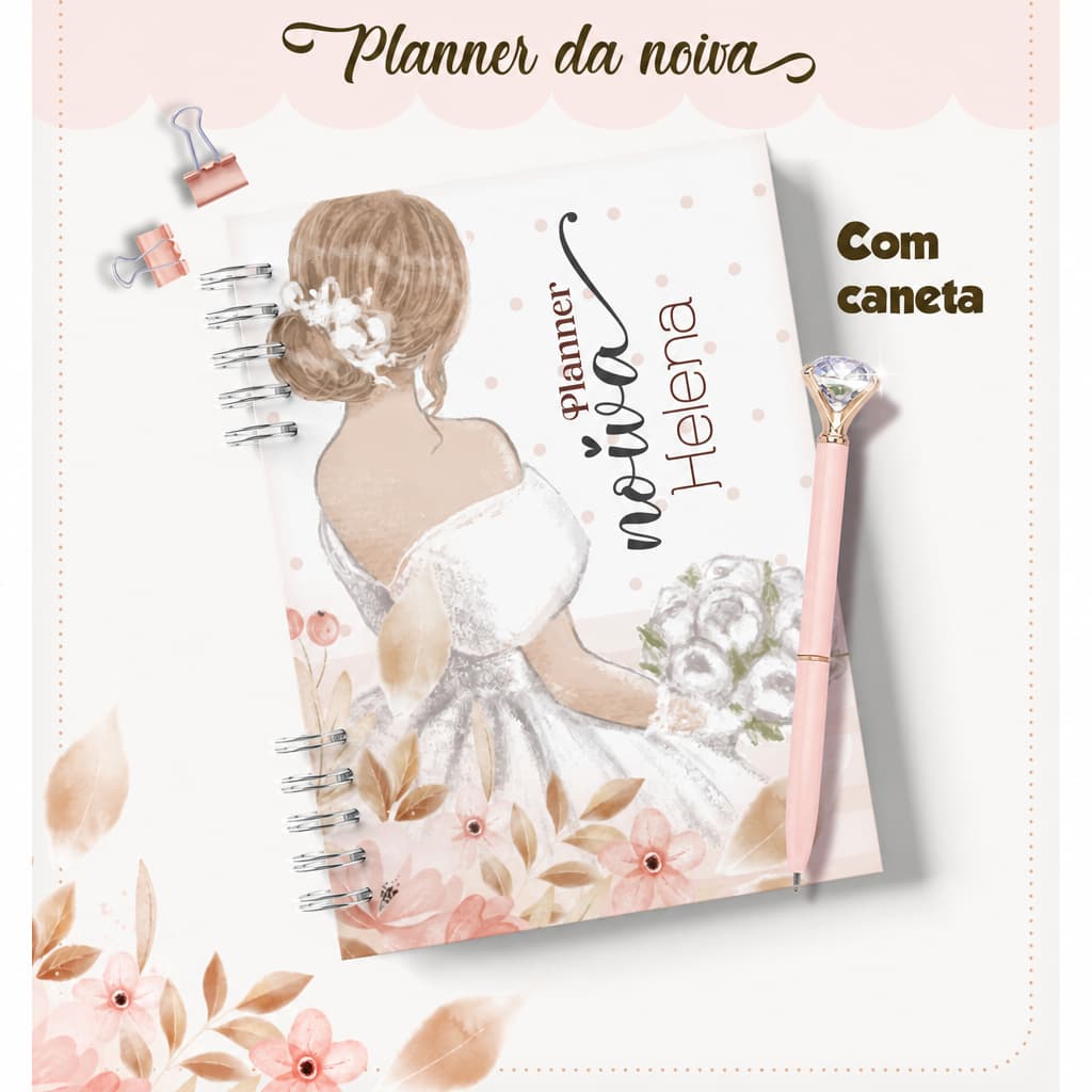 Planner da Noiva loira com Caneta Agenda Casamento 298 Páginas Personalizado Checklist Organização A5 com 10 adesivos
