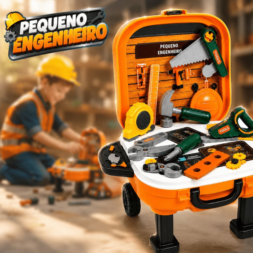 Maleta Kit Ferramentas Infantil 2 em 1 Bancada Pequeno Engenheiro 32 Peças Brinquedo Educativo