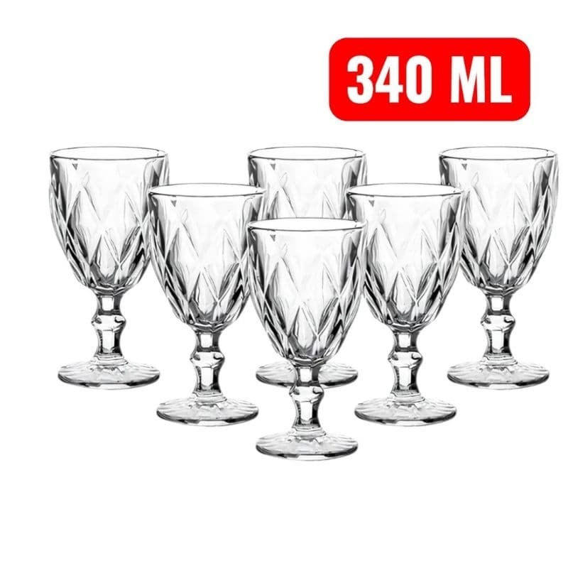 Jogo de Taças Diamond Vidro Transparente 340ml com Design Sofisticado