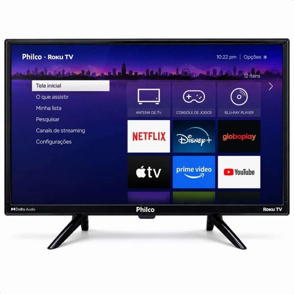 TV Smart Philco 24" Hd Roku Dolby Wi-Fi Controle Parental Kids Saídas HDMI, USB Entrada Bateria 12V