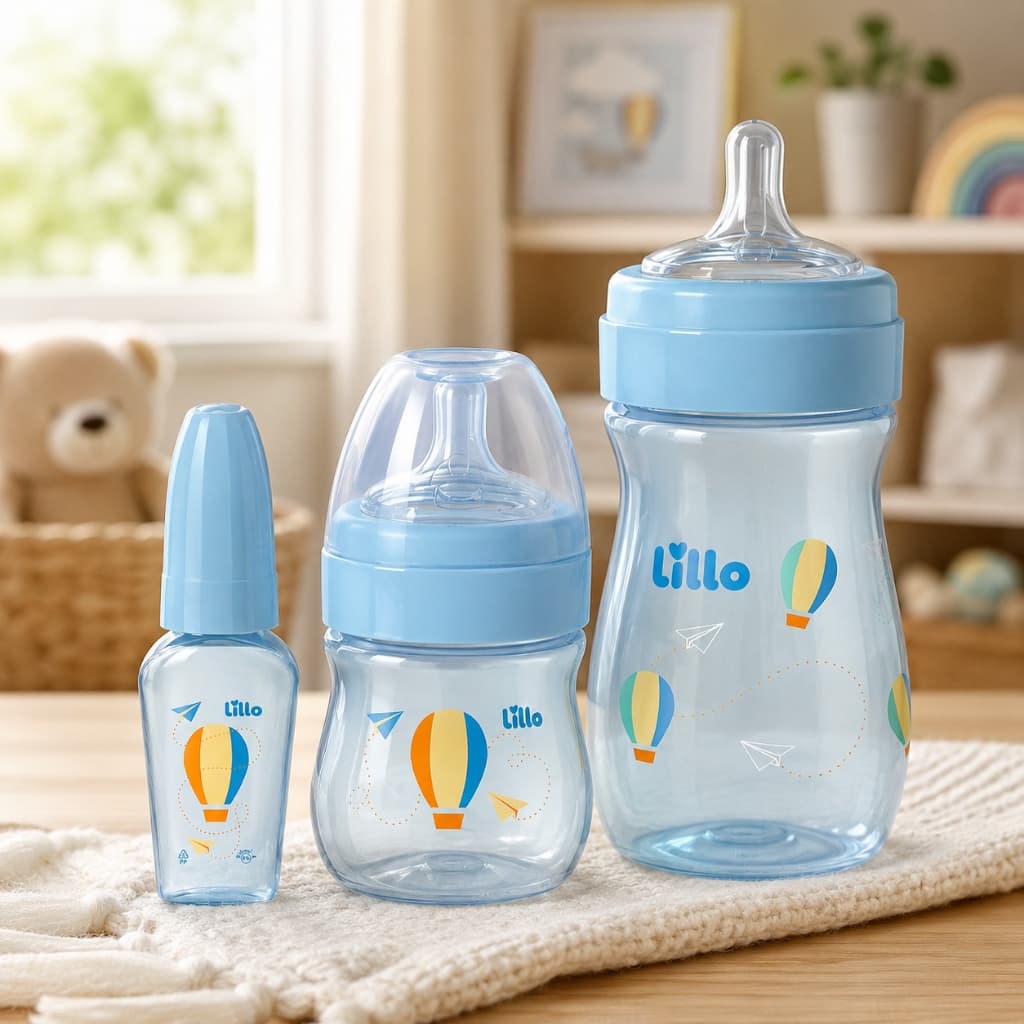 Kit de Mamadeiras com Chuquinha Menino Antivazamento Bico Redondo Primeiros Passos 50/150/240ml Azul