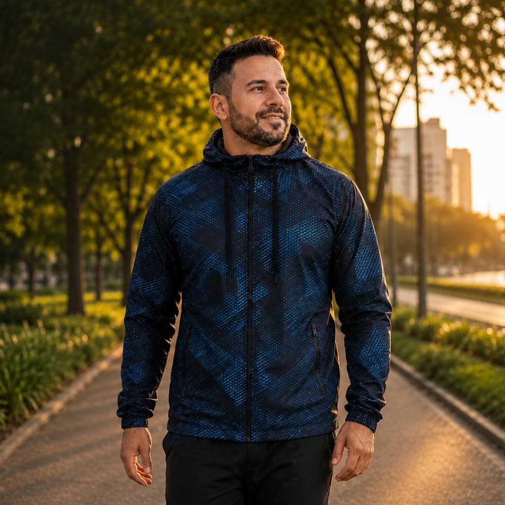 Jaqueta Corta Vento Masculino Estampado Casual Academia Ciclismo Camuflado Tecido Resistente Água