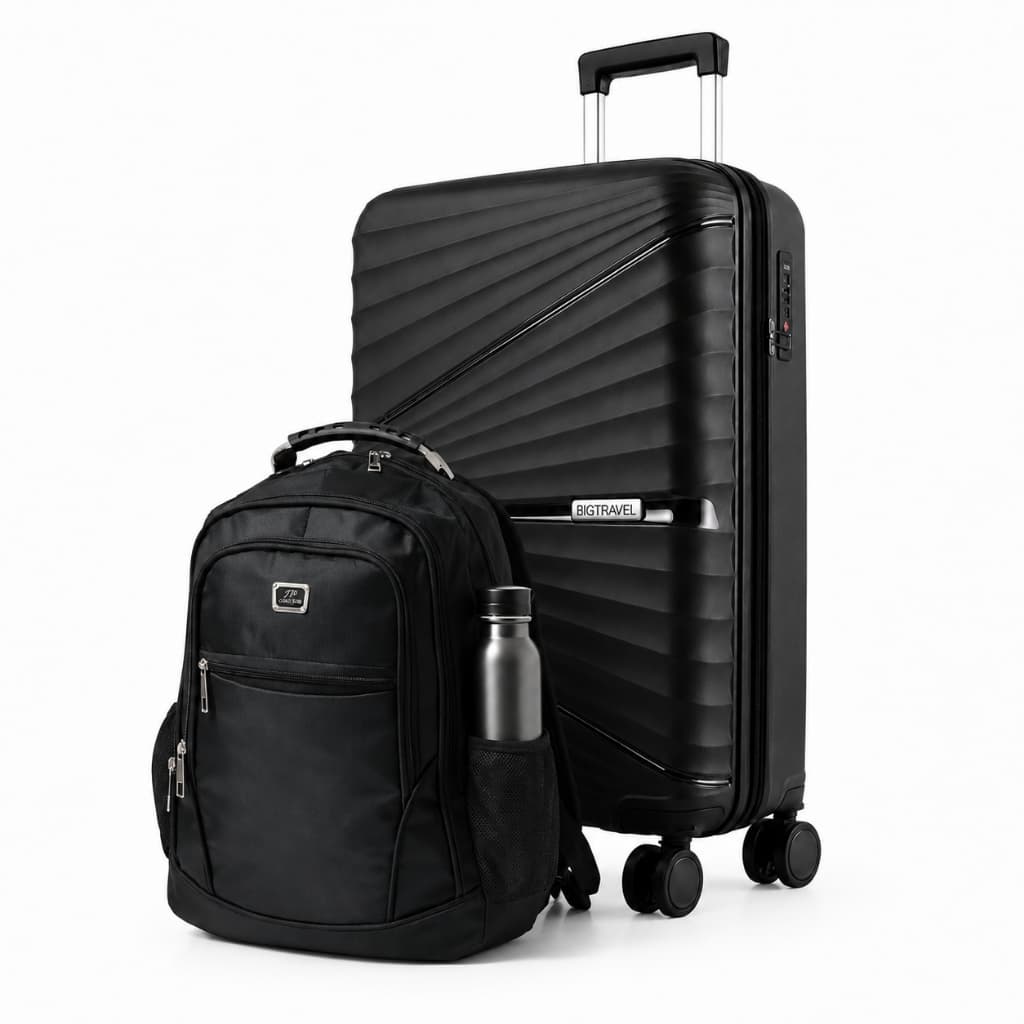 Kit Mala de Viagem de Bordo com Rodinhas 360° e Mochila com Cabo de Aço Impermeável, Resistente e Espaçosa para Bagagem