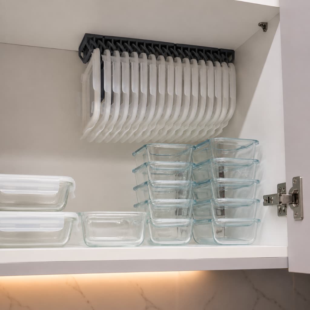 Organizador de Tampas de Potes Herméticos e Marmitas Suporte para Armário de Cozinha Porta Tampas Economiza Espaço