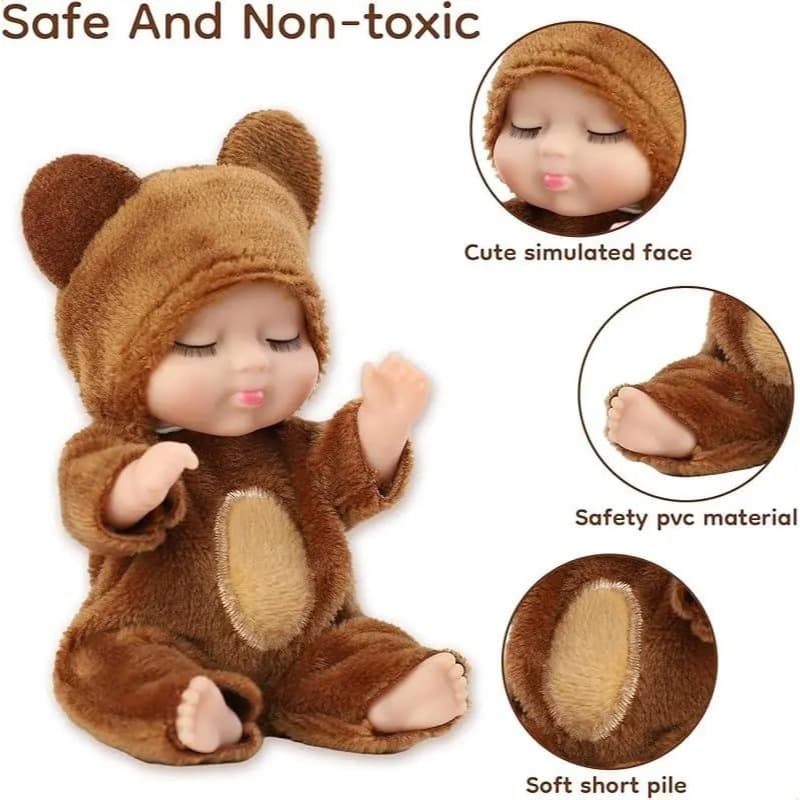 Mini Bebê Reborn Boneca Realista Dormindo Bichinhos Pelúcia 11cm Miniatura Fofa Infantil