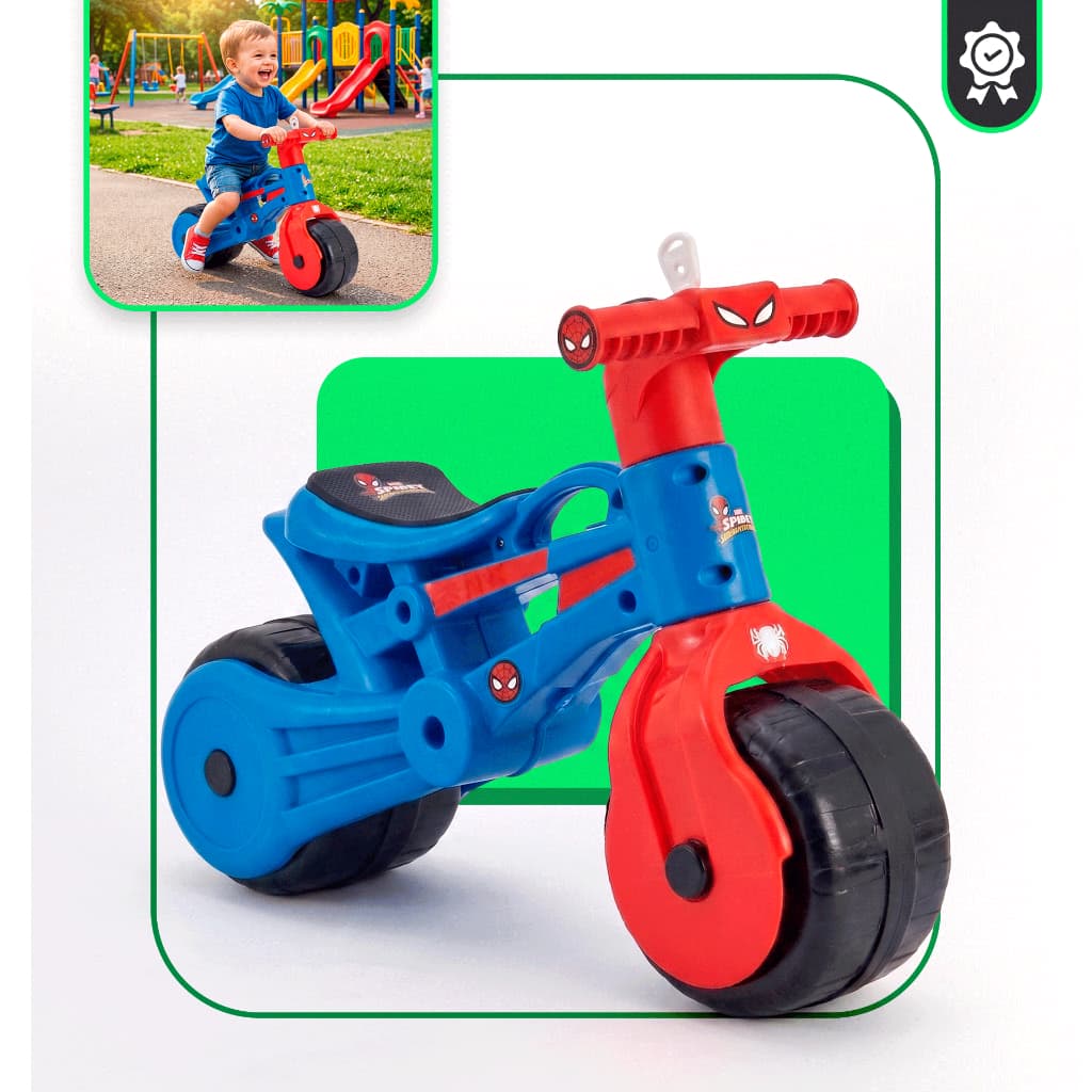 Bicicleta de Equilíbrio Homem Aranha Infantil Sem Pedal Balance Bike Menino Super Herói 2 Rodas Interativa