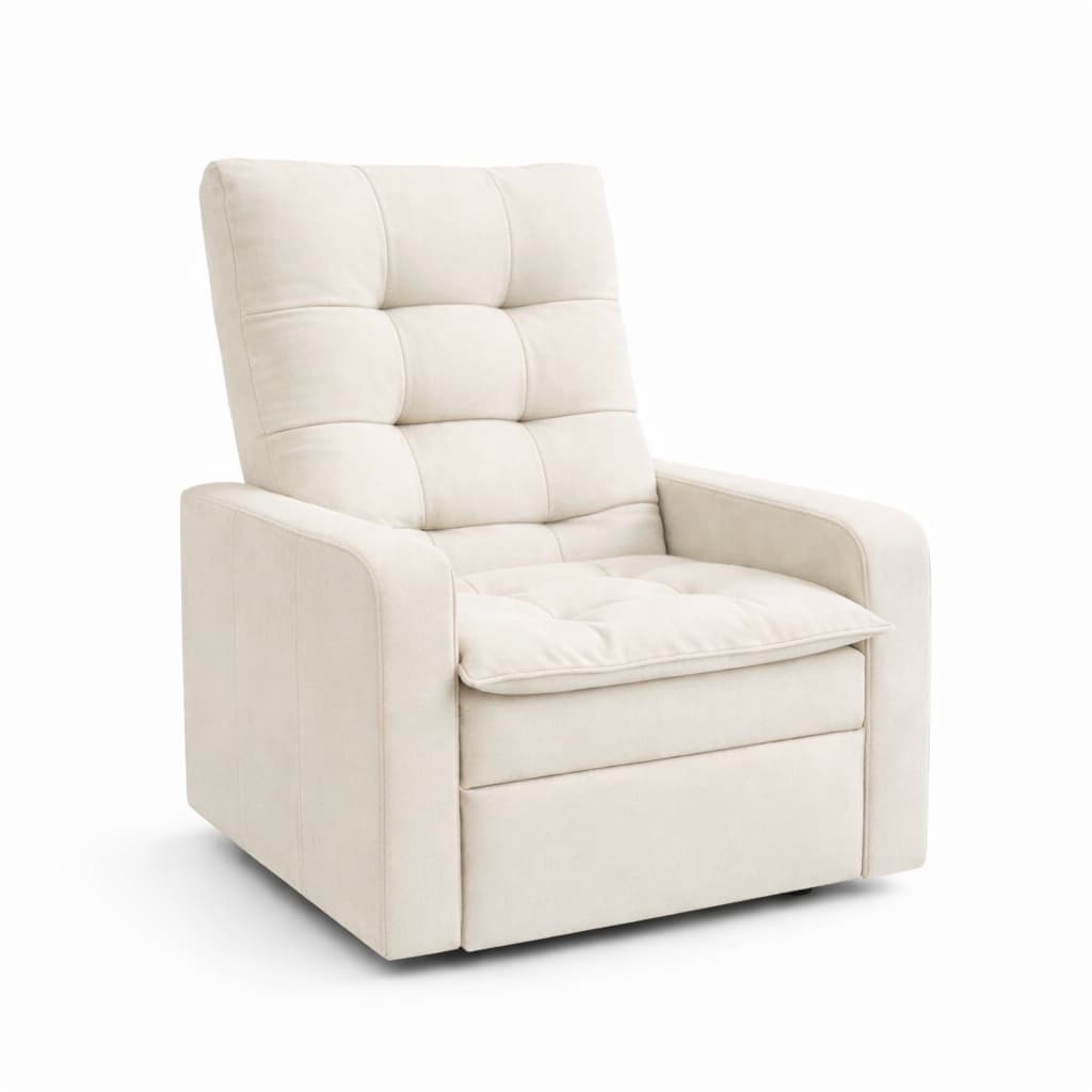 Poltrona Bege Reclinavel Papai Tecido Suede Todas as Cores Feito Com Fibra De Silicone - Trida Moveis