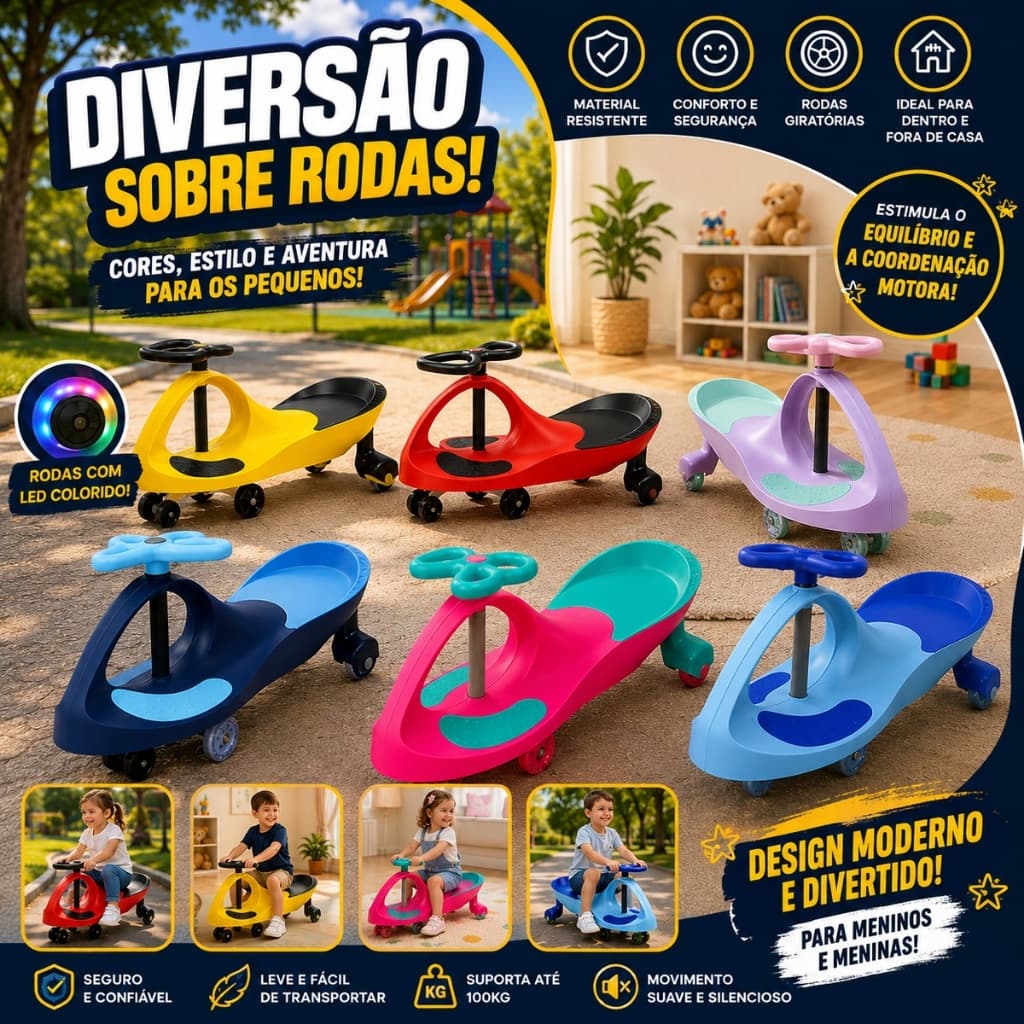 Carrinho de Rolimã Super Car Suporta até 100kg vermelho, amarelo, azul e rosa Unitoys Ao Ar Livre
