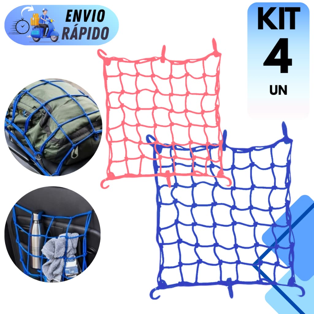KIT REDE ELÁSTICA ARANHA PARA MOTO E CARRO BAGAGEM 30X30 CAPACETE COM 6 GANCHOS