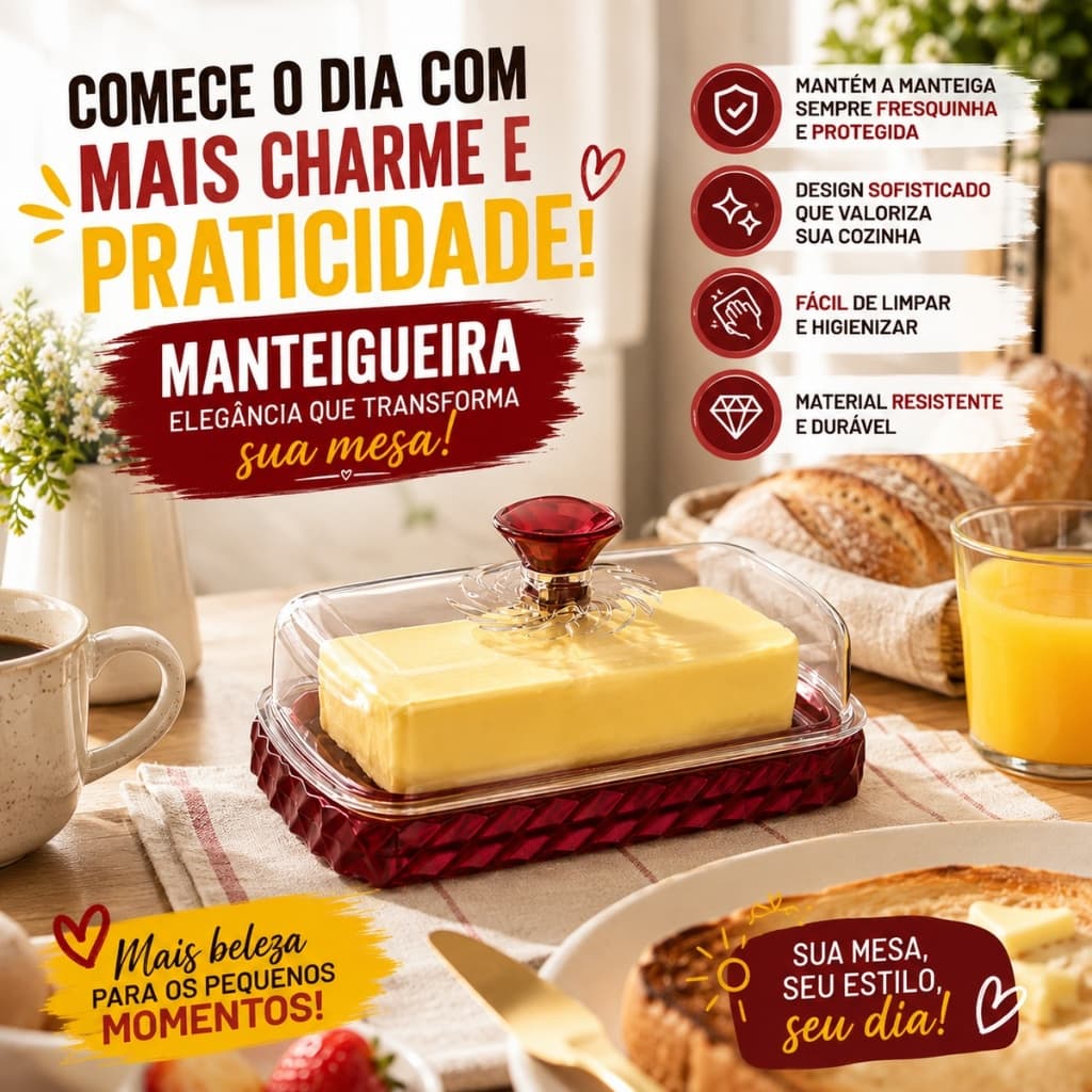 Manteigueira com Tampa Twist Decorativa para Servir Cozinha Plasútil