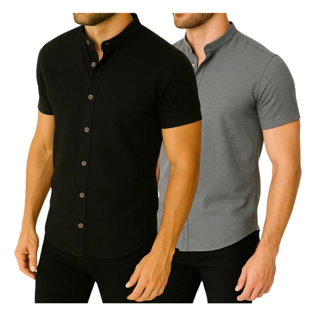 Kit 2 Camisa Manga Curta Gola Padre Masculina Trabalho