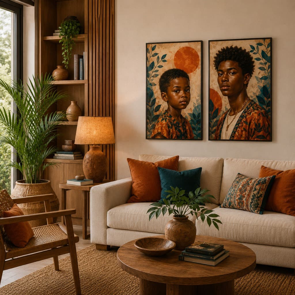 Kit 2 Quadros Decorativos Menino e Jovem Negro Arte Afro para Sala