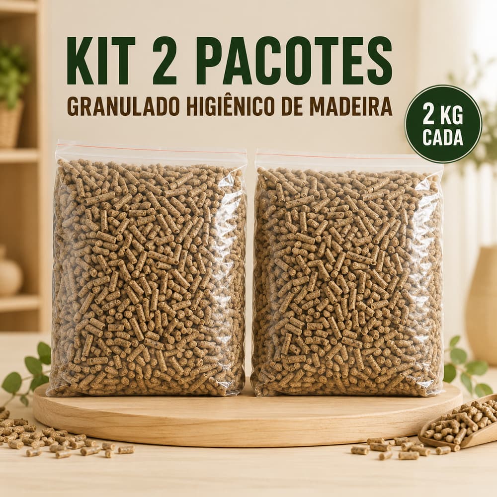 Kit 2 Granulado Higiênico de Madeira para Gatos Filhotes e Adultos 2kg Cada 4kg