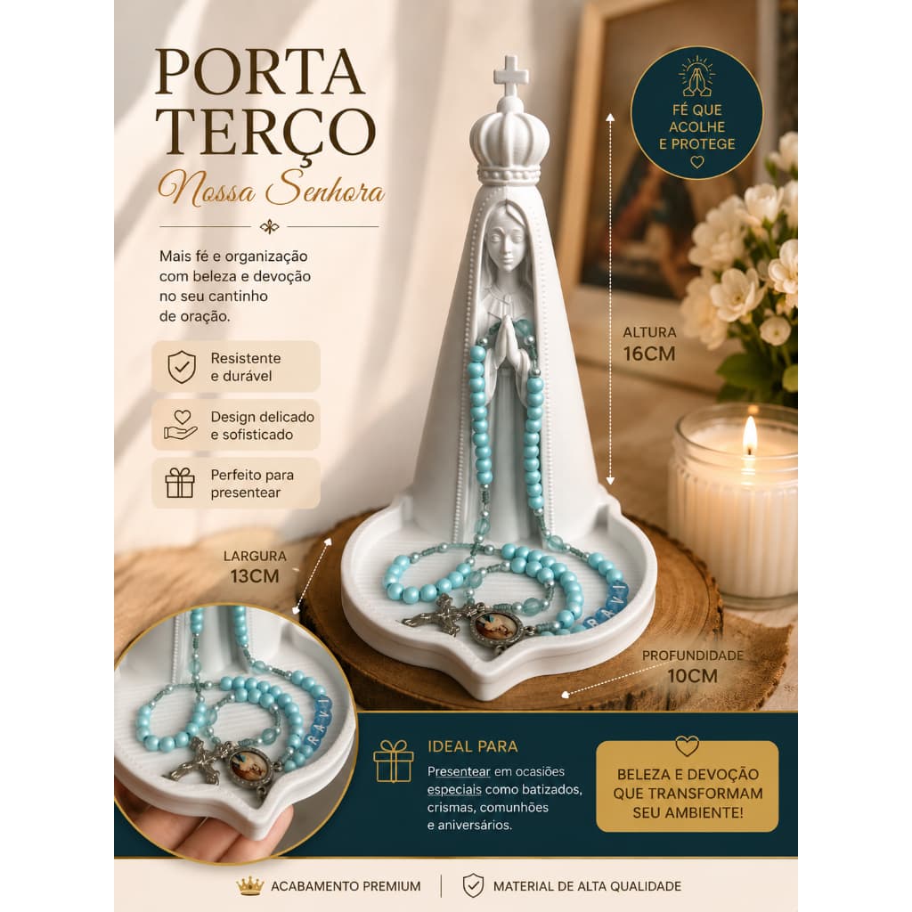 Porta Terço Nossa Senhora com Bandeja | Decoração Religiosa para Lar e Oração, Organizador Religioso Premium Fé PREMIUM.
