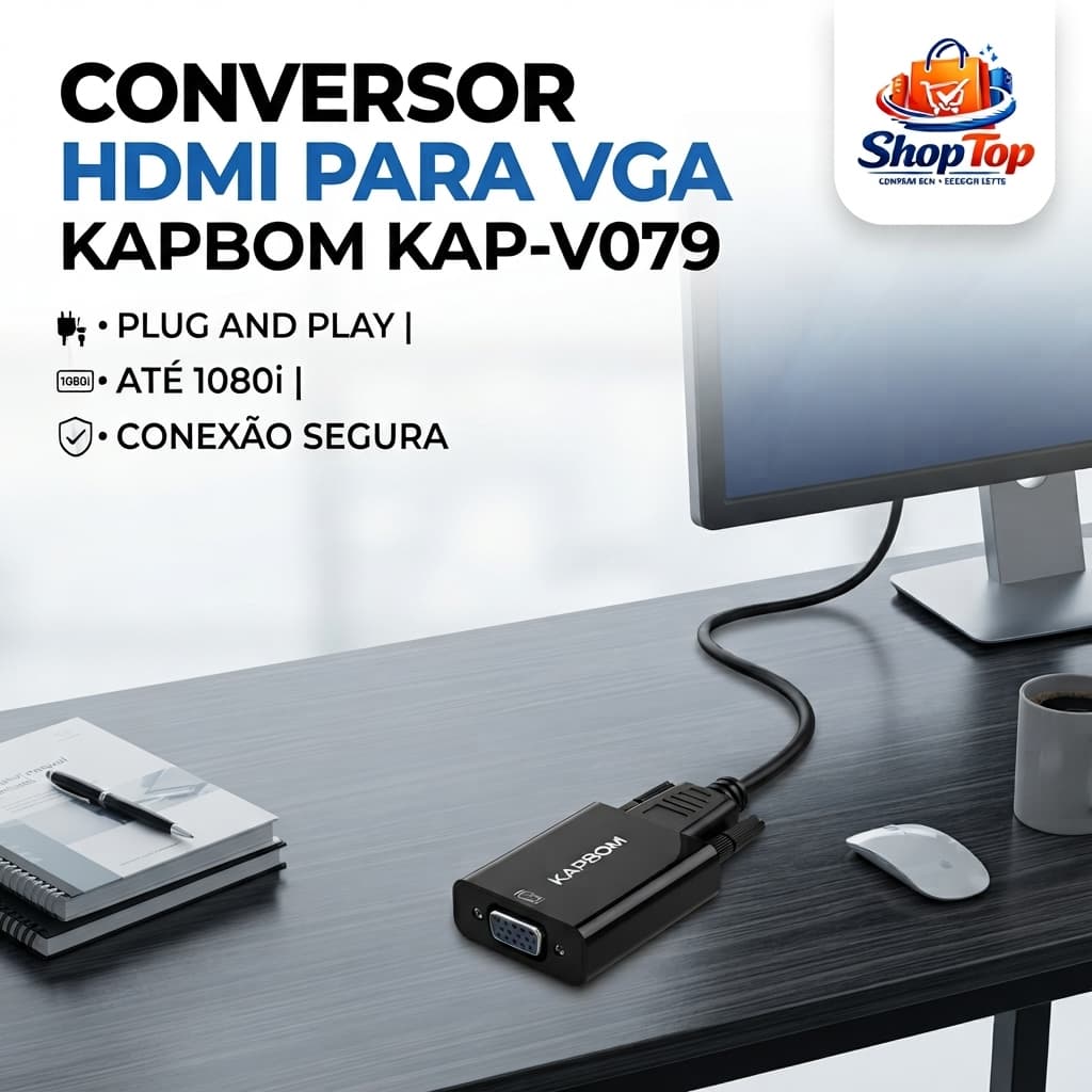 Adaptador HDMI para VGA Kapbom KAP-V079 HDMI Macho VGA Fêmea Conversor de Vídeo