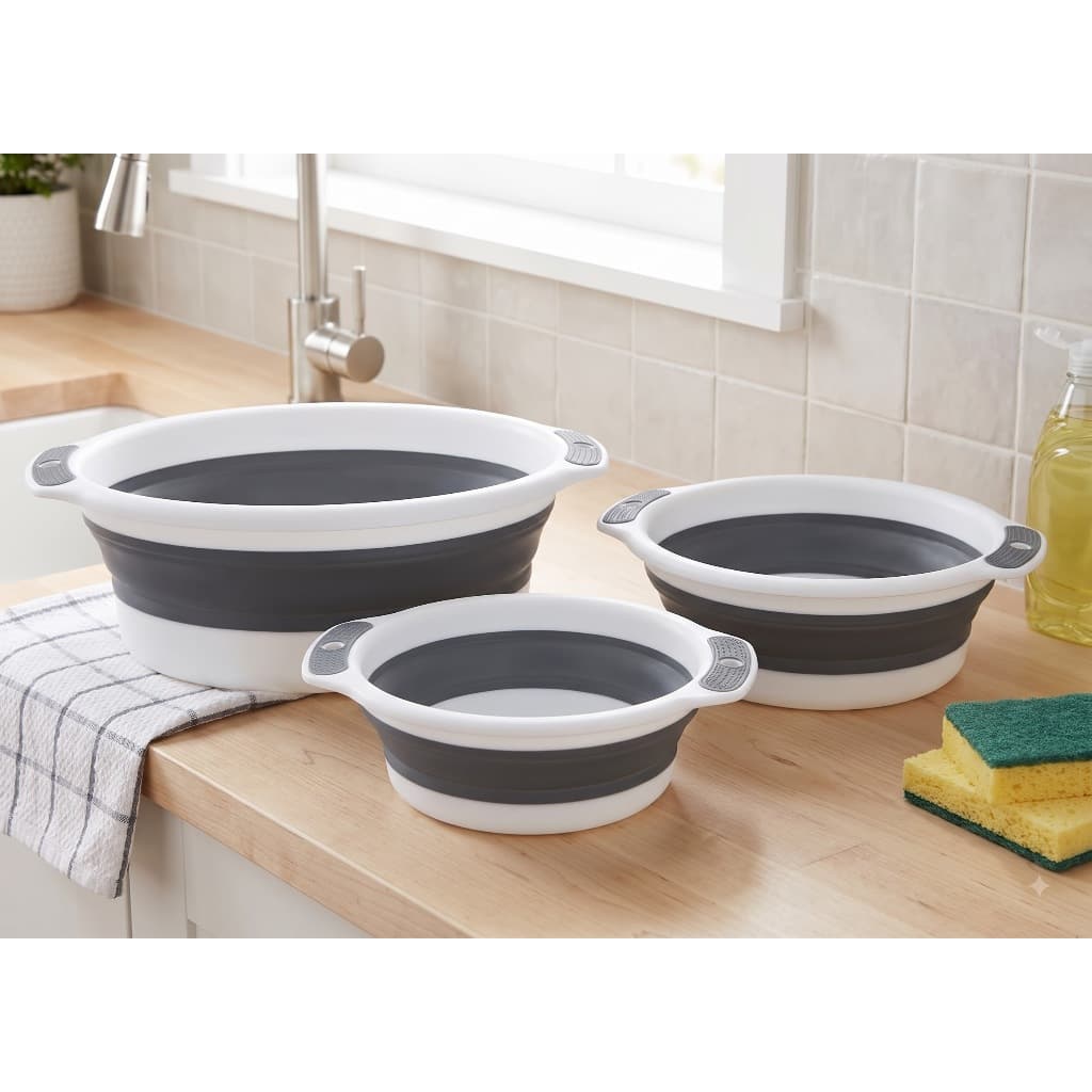 Kit 3 Bacias Dobráveis Retráteis Multiuso Brancas – Práticas, Compactas e Resistentes