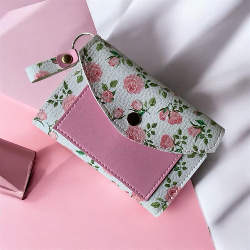 Carteira Feminina Floral Rosa | Compacta com Porta Cartões, Moedas e Cédulas