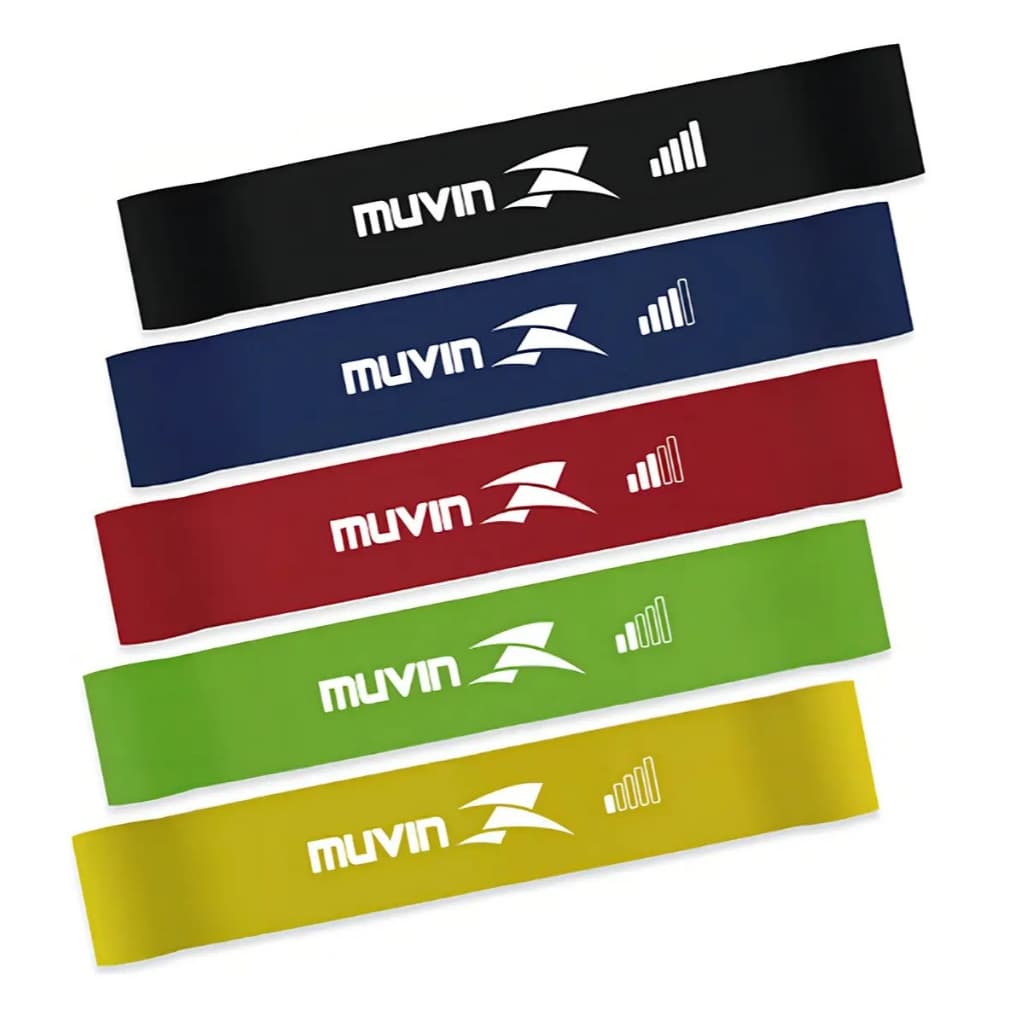 Kit Mini Band Muvin com 5 Faixas Elásticas de 5 Intensidades para Musculação e Funcional