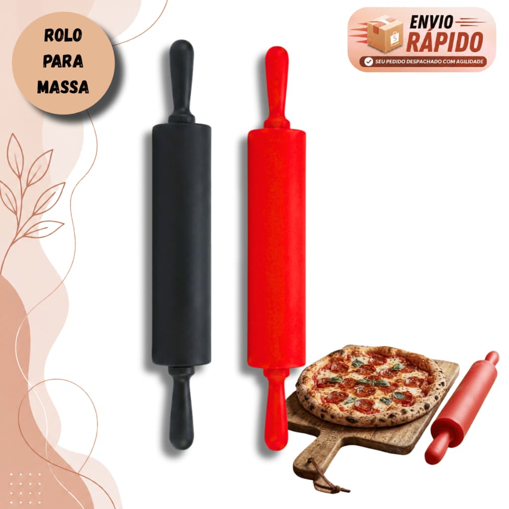 Rolo De Massa Silicone 32cm Antiaderente Profissional Pasta Americana Confeitaria Pão Pizza Vermelho ou Preto