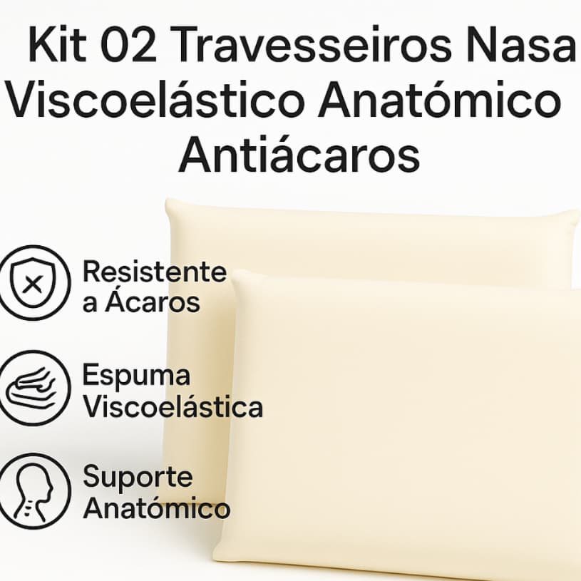 Kit 2 Travesseiros Nasa Viscoelástico Anatômico Antiácaros