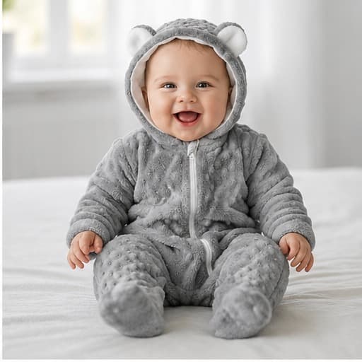 Macacão Ursinho Bebê – Conforto e Estilo no Frio Cinza