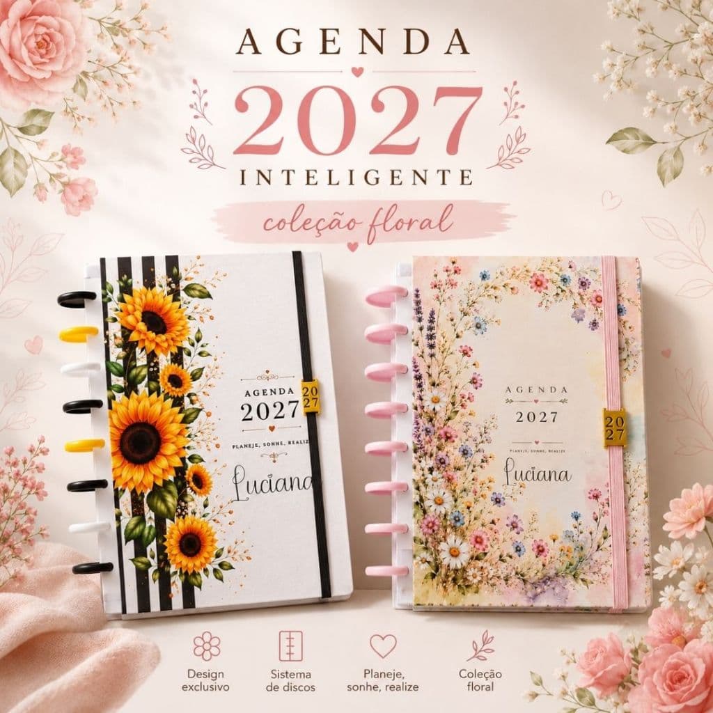 Agenda Inteligente Floral 2027 personalizada
