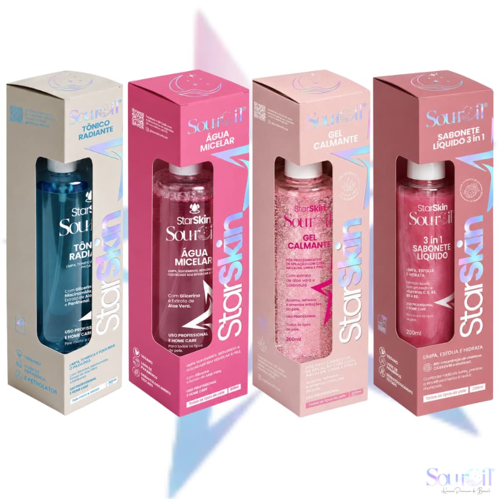 Star Skin Sourcil - GEL CALMANTE  ÁGUA MICELAR  TÔNICO RADIANTE  SABONETE STAR SKIN 200ML
